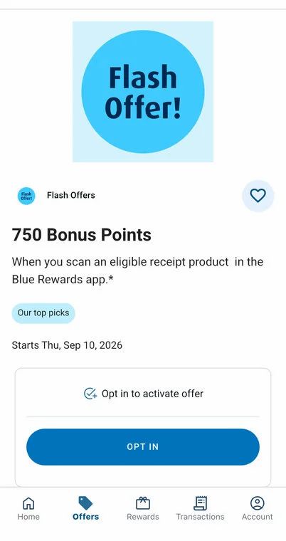 Blue Rewards: 750 Bonus Points ($5) When You Scan an Eligible Receipt (Sept 10-13)