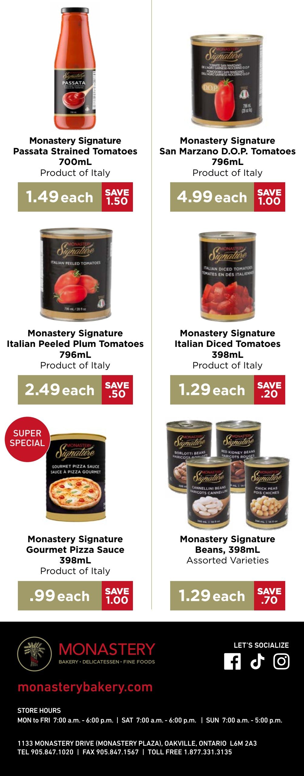 Monastery Bakery Flyer September 10 to 23
