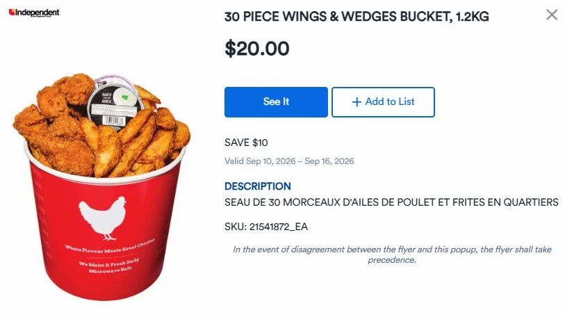 Your Independent Grocer - 30 Wings and Large Wedges for $20 Your Independent Grocer - 30 Wings and Large Wedges for $20