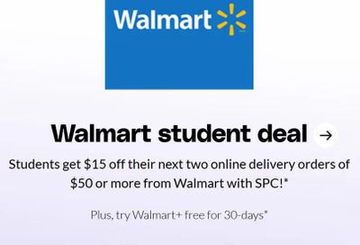Walmart: $15 off next 2 online delivery orders of $50 or more
