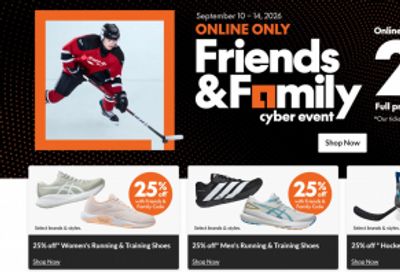 Sport Chek Canada Friends & Family Cyber Event Sale: Save 25% Off Using Promo Code Online Only