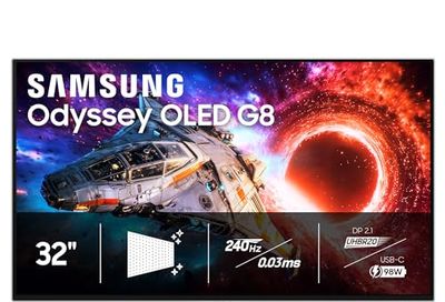 SAMSUNG 32 inch Odyssey G8 4K UHD OLED Gaming Monitor 240Hz 0.03ms HDR 500 Gsync Freesync DP 2.1, HDMI, USB-C - (LS32HG802SNXZA) [Canada Version]