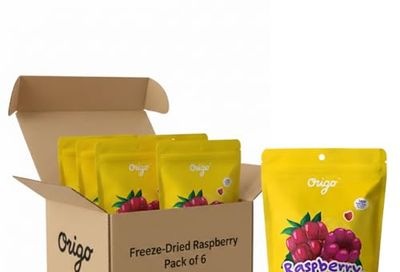 Origo Freeze-Dried Raspberry - 100% Real Fruit, Healthy Snack, Zero Preservatives, 20g, Pack of 6