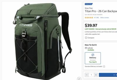 Costco: Titan Pro - 26 Can Backpack Cooler