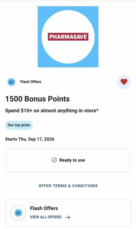 Pharmasave: Blue Rewards Flash Offer: Get 1500 Bonus Points When You Spend $10+ in-store at Pharmasave (Sep 17-19)