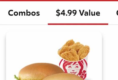 Wendy's: $4.99 value combo (jr cheeseburger deluxe or crispy chicken sandwich + 6 nuggets) until October 11
