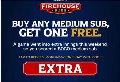 Firehouse Subs: Buy 1 Medium Sub (Any), Get 1 Free - online or in-app only w code "EXTRA" - now thru Wed Sep 16