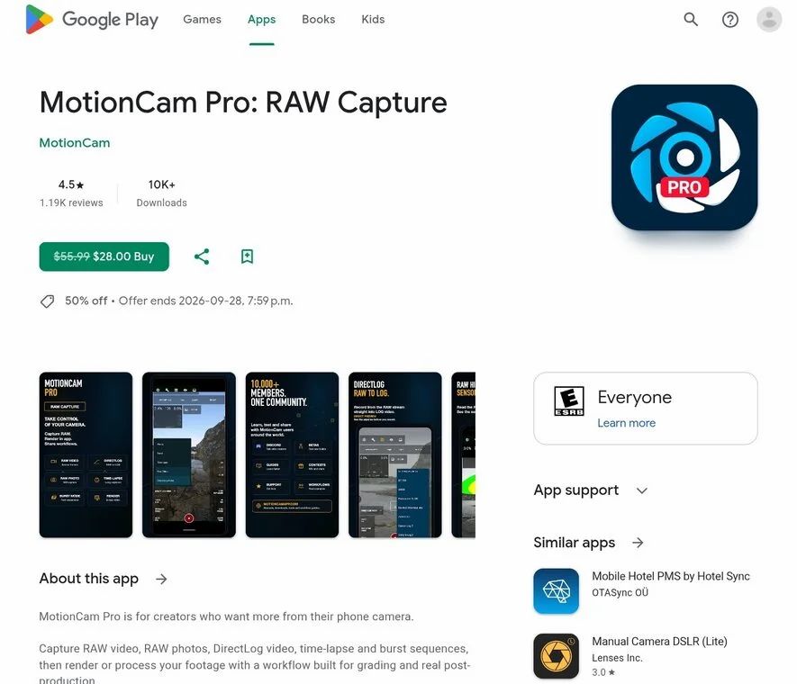 MotionCam App: MotionCam Pro — 50% Off (RAW & Log Video + Photo app) - 19.99 USD / $27 CAD (Reg. $40 USD / $55 CAD) MotionCam App: MotionCam Pro — 50% Off (RAW & Log Video + Photo app) - 19.99 USD / $27 CAD (Reg. $40 USD / $55 CAD)