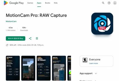 MotionCam App: MotionCam Pro — 50% Off (RAW & Log Video + Photo app) - 19.99 USD / $27 CAD (Reg. $40 USD / $55 CAD)