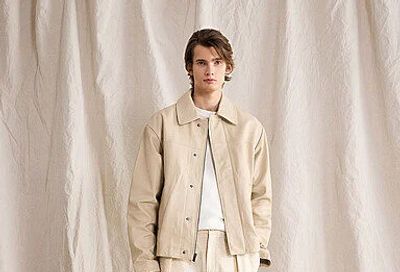 Simons: Cream leather jacket Men - $99.95