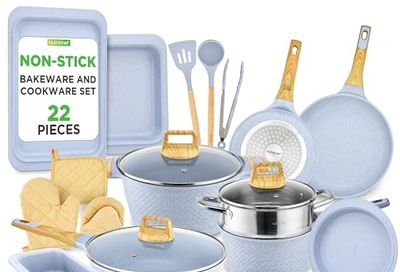 NutriChef 22-Piece Pots and Pans Set – Nonstick Induction Cookware Set with Bakeware Set, Multi-Size Pots, Frying Pans, Saucepan, Stock Pot, Baking Trays, Utensils & Heat-Resistant Tools