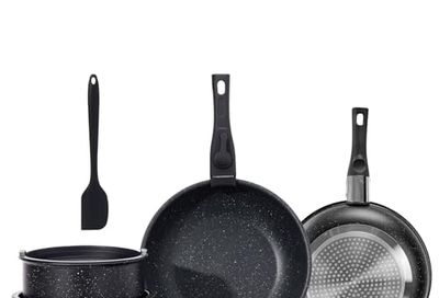 Sweetcrispy 12 pcs Pots and Pans Set, Nonstick Cookware Set, Black