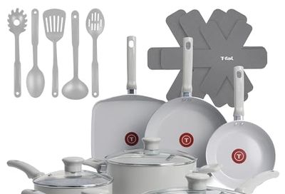 T-fal Refresh Ceramic Nonstick 20-Piece Cookware Set, Moon Grey