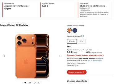 Rogers: (Targeted? ) Iphone 17 Pro Max $0.83/month, Iphone 17 Pro $0.00/month Bring it back
