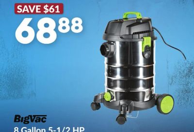 Princess Auto: BigVac 8 Gallon 5-1/2 HP Stainless-Steel Wet/Dry Vac $68.88 (reg. $129.99) Sept. 22 - Oct. 4