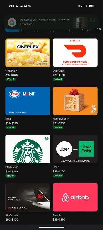 Google Play: Gift Card Sale - Cineplex/DoorDash/Esso/HomeDepot/Starbucks/UberEats Google Play: Gift Card Sale - Cineplex/DoorDash/Esso/HomeDepot/Starbucks/UberEats