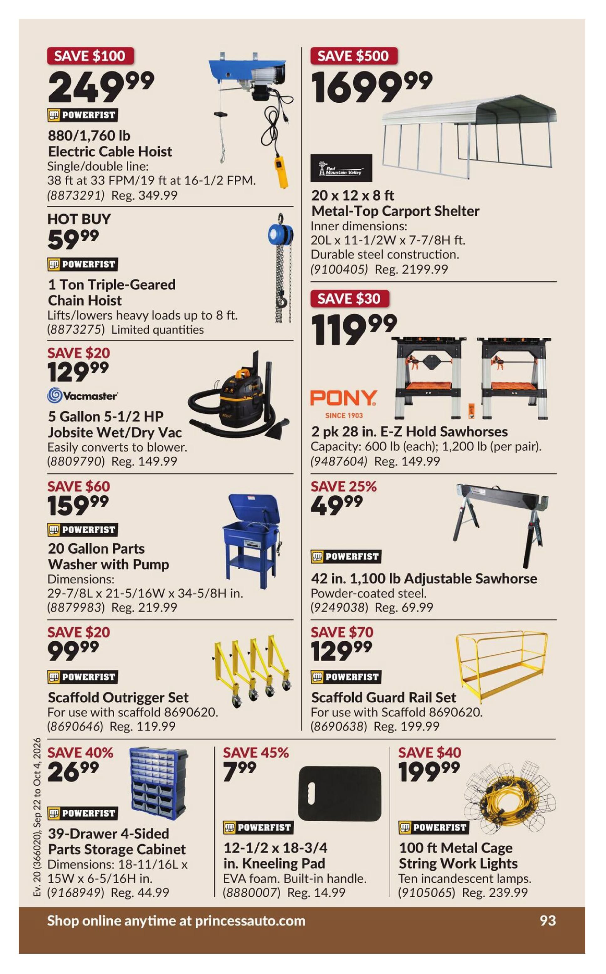 Princess Auto Flyer September 22 to October 4