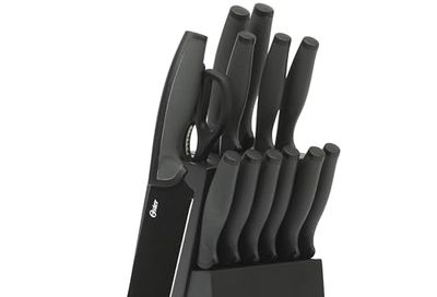 Oster Slicecraft 14 Piece High Carbon Stainless Steel Knife Block Cutlery Set - Black- Cuchillos para Cocina