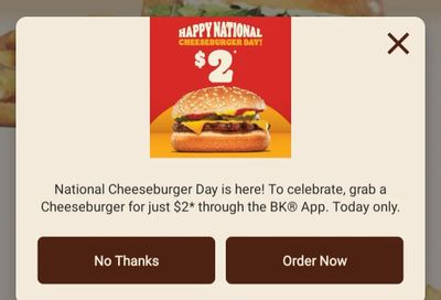 Burger King: $2 cheeseburger for National Cheeseburger Day
