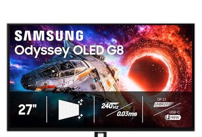 SAMSUNG 27 inch Odyssey G8 4K UHD OLED Gaming Monitor 240Hz 0.03ms HDR 400 Gsync Freesync DP 2.1, USB-C, HDMI - (LS27HG802SNXZA) [Canada Version]