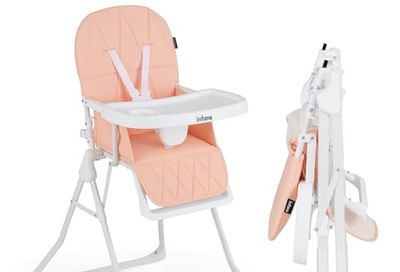 INFANS Baby High Chair, Quick Folding Portable Highchair for Babies and Toddlers with Adjustable Footrest Removable Dishwasher Tray PU Seat, Compact Highchairs for Baby Age 6-36 Months (Pink)