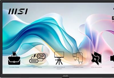 MSI Pro MP165 E6 Portable Monitor, 15.6" FHD IPS 1080p, USB Type-C, Mini-HDMI, Built-in Speakers, Perfect for PC, Mac, PS5, PS4, Xbox, Mobile, Metal Gray