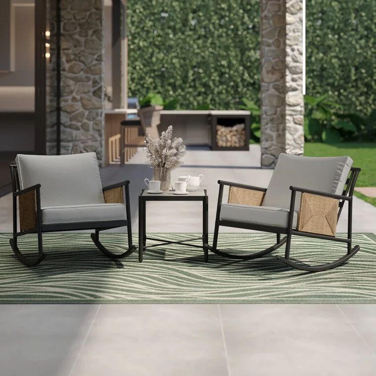 Walmart: HOMETRENDS 3-Piece Steel Outdoor Rocking Chair Chat Set with Table & Cushions, Tan $99.00 (reg. $328.00)