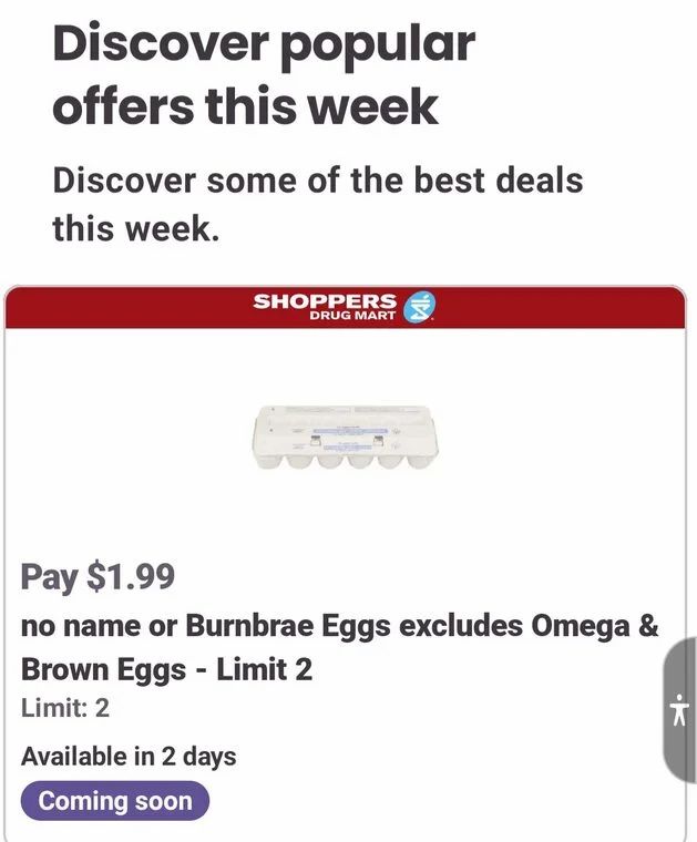 Shoppers Drug Mart: YMMV: $1.99 - 12 Eggs, $1.29 Christie Cookies (220-290g), etc. Shoppers Drug Mart: YMMV: $1.99 - 12 Eggs, $1.29 Christie Cookies (220-290g), etc.