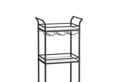 VASAGLE Bar Cart, Home Bar Serving Cart, Small Bar Serving Cart with 3-Tier Shelf, Wine Holders, Glass Holders, Mini Bar Cart for Small Spaces, Kitchen, Dining Room, Living Room, Ink Black