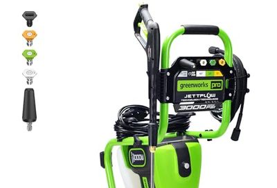 Greenworks 3000 PSI (2.0 GPM Max) Brushless Electric Pressure Washer (15°, 25°, 40°, Soap, and Turbo Nozzle) for Use On Decks, Fences, Driveways, Sidewalks, Siding & More. Heavy-Duty
