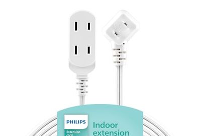 Philips 3-Outlet Flat Plug Extension Cord 6 Ft, Indoor Use, Safety Slide