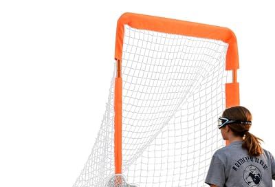 VEVOR Lacrosse Net, 4ft by 4ft, Ideal for Young Players, Collapsible Design with Travel Bag, Durable Iron Construction, Simple Assembly, Suitable for Backyard Practice, Orange