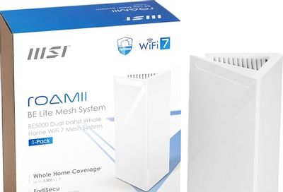 MSI Roamii BE Lite Mesh System - 1 Pack (WiFi 7, BE 5000, Up to 5,800 sq.ft. of Coverage, Supporting 120+ Devices, 2.5Gbps Ethernet Port, MU-MIMO MLO)