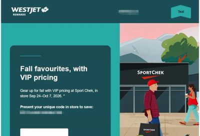 SportChek: VIP pricing at Sport Chek from WestJet Rewards in store Sep 24–Oct 7, 2026