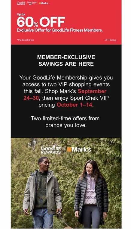 Mark's: Up to 60% off exclusive savings for GoodLife Members Mark's: Up to 60% off exclusive savings for GoodLife Members