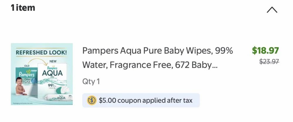 Walmart: Pampers Aqua Pure Baby Wipes, 99% Water, Fragrance Free, 672 Baby Wipes Total (12 pack); Coupon price $18.97 Walmart: Pampers Aqua Pure Baby Wipes, 99% Water, Fragrance Free, 672 Baby Wipes Total (12 pack); Coupon price $18.97