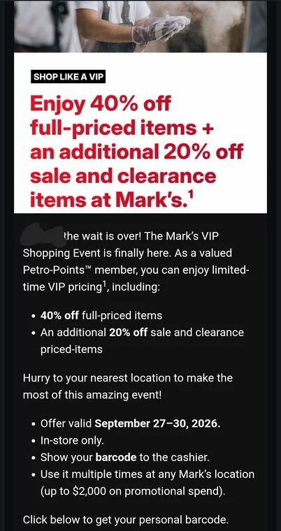 Marks: YMMV Shop like a VIP - 40% off Regular price Additional 20% off sale and clearance Marks: YMMV Shop like a VIP - 40% off Regular price Additional 20% off sale and clearance