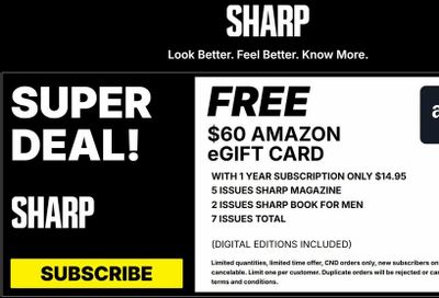 Sharp Magazine - FREE $60 Amazon Gift Card (with 1 year Subscription - $14.95)
