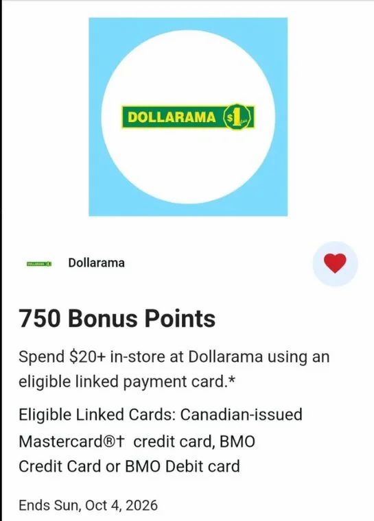 Dollarama: Blue Rewards Card Link Offers: 750 Bonus Points WUS $20+ at Dollarama (Sep 28 - Oct 4)