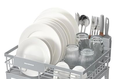 SONGMICS Dish Drying Rack, with Drainboard, 16.7 x 13.9 x 8.9 inches