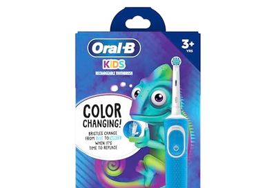 Oral -B Kid's Electric Rechargeable Toothbrush with Charger, Featuring Extra Soft Color Changing Bristles, for Ages 3+