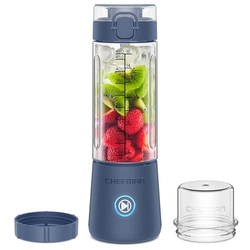 Chefman Cordless Portable Blender for Smoothies and Shakes, BPA-Free 16 oz Blending Jar w/Stainless-Steel Blades, USB-C Rechargeable with Color-Changing LEDs, Dishwasher-Safe Accessories - Blue Chefman Cordless Portable Blender for Smoothies and Shakes, BPA-Free 16 oz Blending Jar w/Stainless-Steel Blades, USB-C Rechargeable with Color-Changing LEDs, Dishwasher-Safe Accessories - Blue