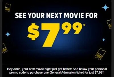 cineplex personalized email promo code for 7.99 movie ticket
