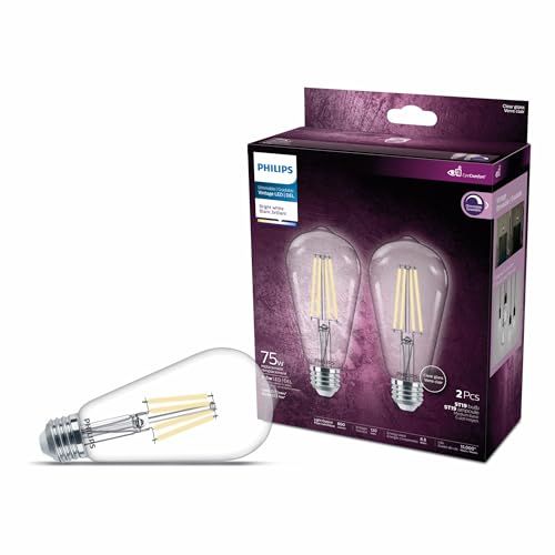 Philips LED 75W ST19 Bright White (3000K), 800 Lumen, Eye Comfort Technology, Glass Clear Dimmable Bulb, 2-Pack Philips LED 75W ST19 Bright White (3000K), 800 Lumen, Eye Comfort Technology, Glass Clear Dimmable Bulb, 2-Pack