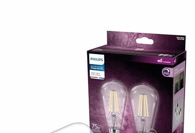 Philips LED 75W ST19 Bright White (3000K), 800 Lumen, Eye Comfort Technology, Glass Clear Dimmable Bulb, 2-Pack