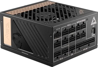 MSI MEG Ai1300P PCIE5, Fully Modular Gaming 1300W Power Supply, 80+ Platinum, 100% Japanese Capacitor, ATX 3.1 & PCIe 5.1 Ready, Low-Noise, MSI Gaming Intelligence, Sleeve Cables, 10 Year Warranty