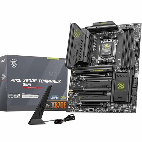 MSI MAG X870E Tomahawk WiFi Gaming Motherboard (AMD Ryzen 9000/8000/7000 Series Processors, AM5, DDR5, PCIe 4.0, M.2, SATA 6Gb/s, USB 3.2 Gen 2, HDMI/DP, Wi-Fi 6E, Bluetooth 5.3, 2.5Gbps LAN, ATX) MSI MAG X870E Tomahawk WiFi Gaming Motherboard (AMD Ryzen 9000/8000/7000 Series Processors, AM5, DDR5, PCIe 4.0, M.2, SATA 6Gb/s, USB 3.2 Gen 2, HDMI/DP, Wi-Fi 6E, Bluetooth 5.3, 2.5Gbps LAN, ATX)