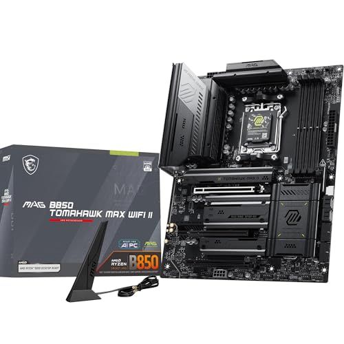 MSI MAG B850 Tomahawk MAX WiFi II Motherboard - Supports AMD Ryzen 9000/8000 / 7000 Processors, AM5-80A SPS VRM, DDR5 Memory Boost (up to 8400+ MT/s OC), PCIe 5.0 x16, M.2 Gen5, Wi-Fi 7, 5G L MSI MAG B850 Tomahawk MAX WiFi II Motherboard - Supports AMD Ryzen 9000/8000 / 7000 Processors, AM5-80A SPS VRM, DDR5 Memory Boost (up to 8400+ MT/s OC), PCIe 5.0 x16, M.2 Gen5, Wi-Fi 7, 5G L