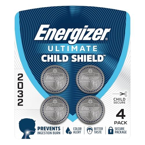 Energizer 2032 Batteries (4 Pack), 3V Lithium Coin Batteries with 3-in-1 Child Shield Energizer 2032 Batteries (4 Pack), 3V Lithium Coin Batteries with 3-in-1 Child Shield
