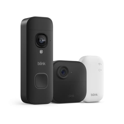 Blink Outdoor 4 and Battery Doorbell 2K+ (newest model) — Two-year battery 1080p camera and 2K battery doorbell. Sync Module Core included — 1 Camera + Doorbell (Black)
